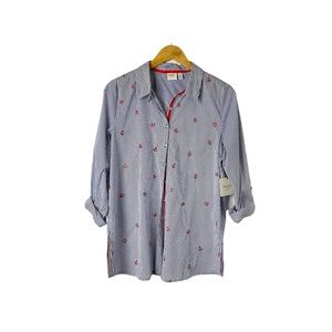 Rafaella Embroidered‎ Anchor Button Down Tops Size Medium